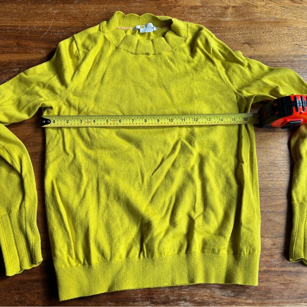 Boden Yellow Sweater scalloped trim detail